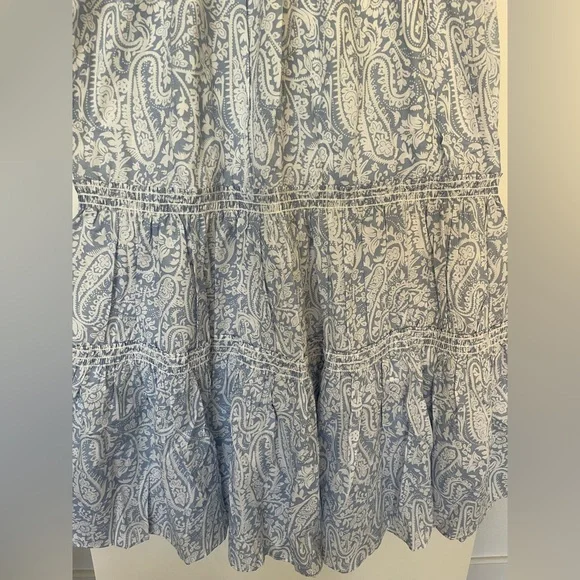 XS OPT: Quality Cotton Midi Sun Dress Paisley Light Blue/White NWT NEW! - Picture 4 of 8